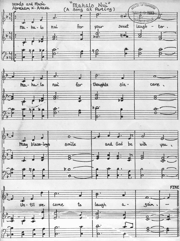 Mahalo Nui Sheet Music Page 1